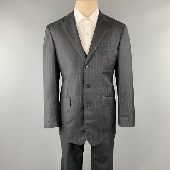 DAVID AUGUST Size 40 Charcoal & Blue Stripe Wool Notch Lapel 34 x 30 Suit - Picture 1 of 1
